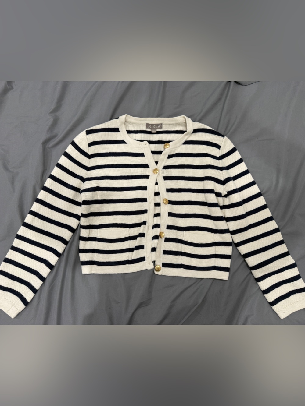 J. Crew Navy and White Striped Button-Front Cardigan Jacket